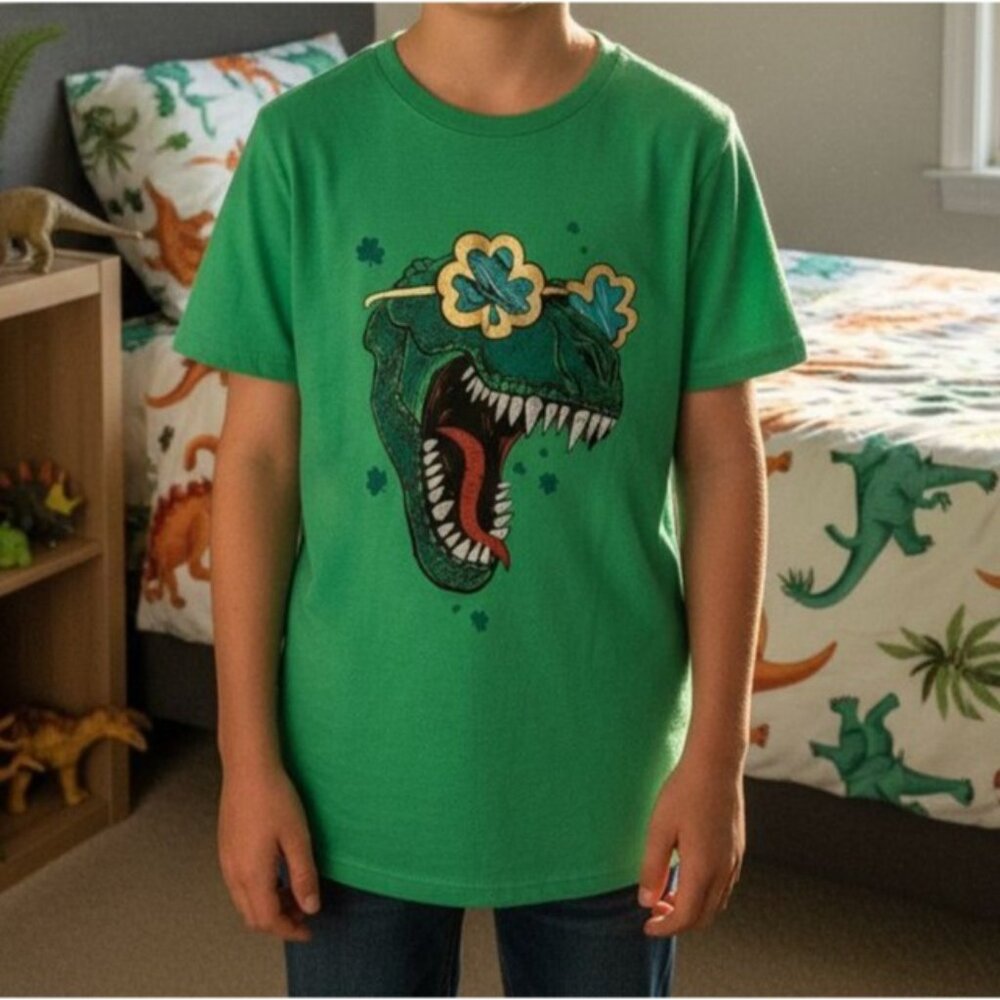 Cat & Jack XL T-shirt St. Patrick's day T-Rex Dinosaur Top shirt Dino Tee Kids
